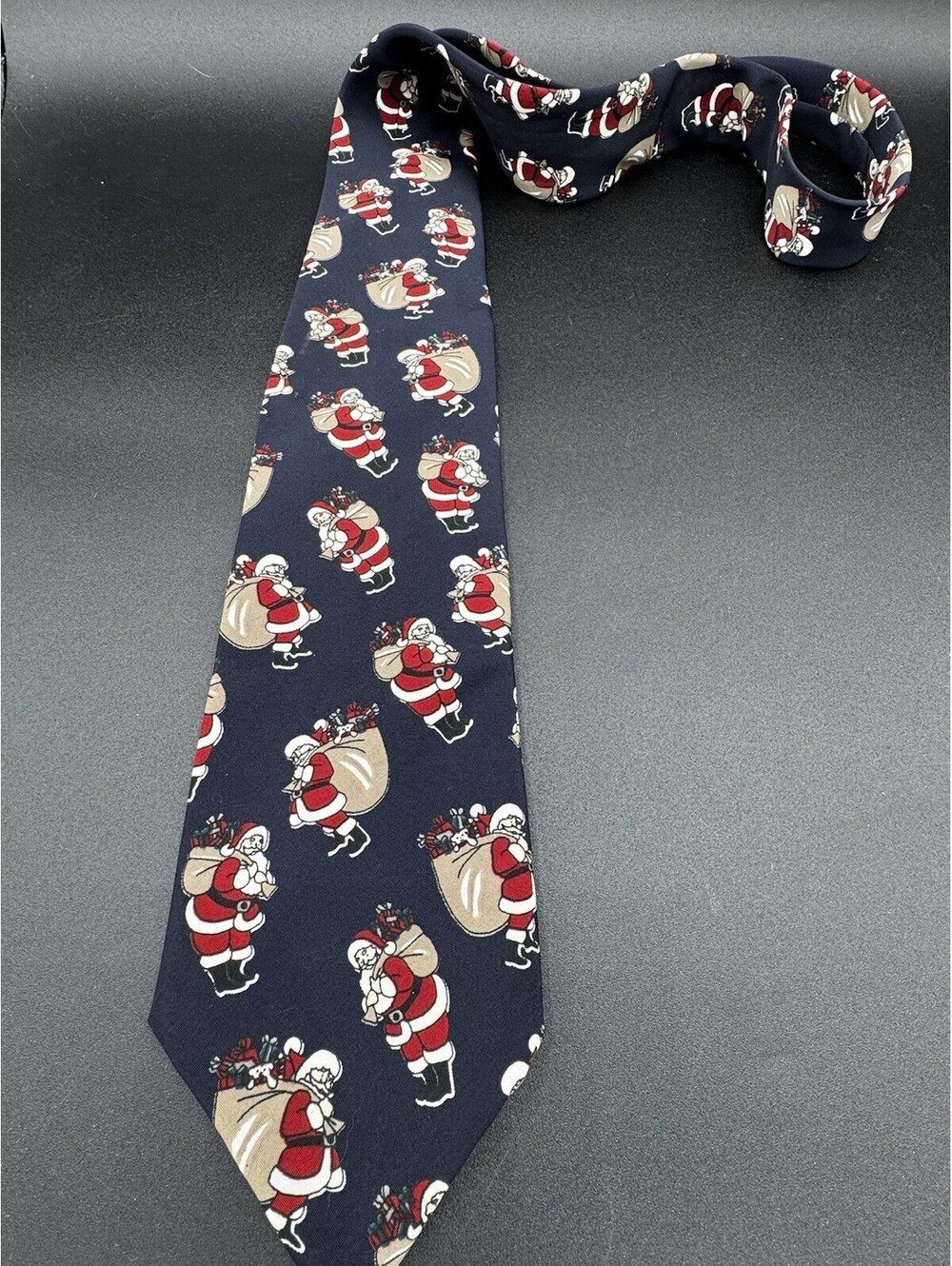 Corner Stone Santa Claus Christmas Tie Navy Blue Holiday Novelty Necktie